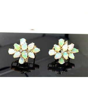 White Opal Diamond Cocktail Earrings 18k Yellow Gold GIA Women's Estate …